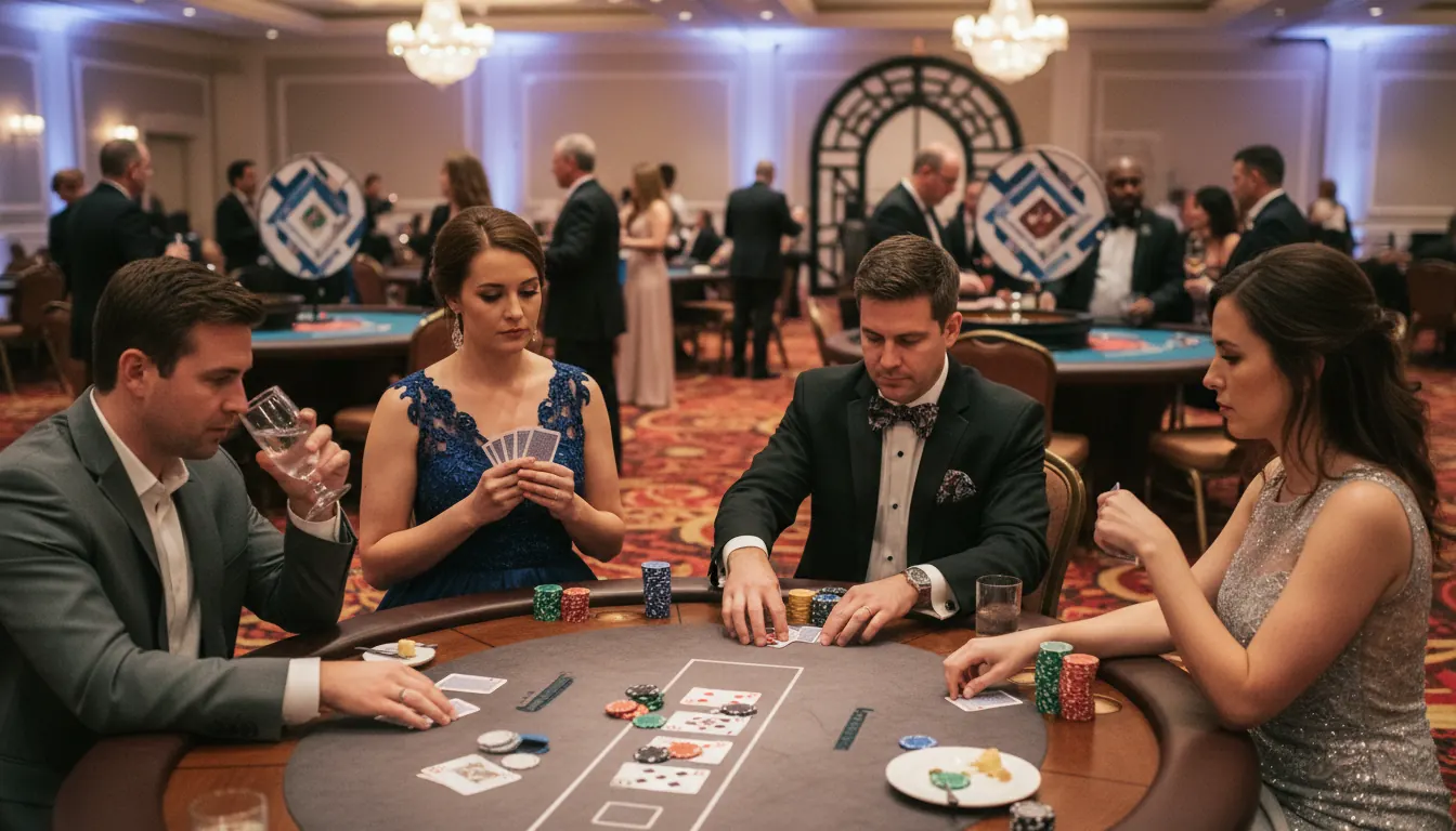 Attendees playing poker at Bridge to Home charity casino fundraising event